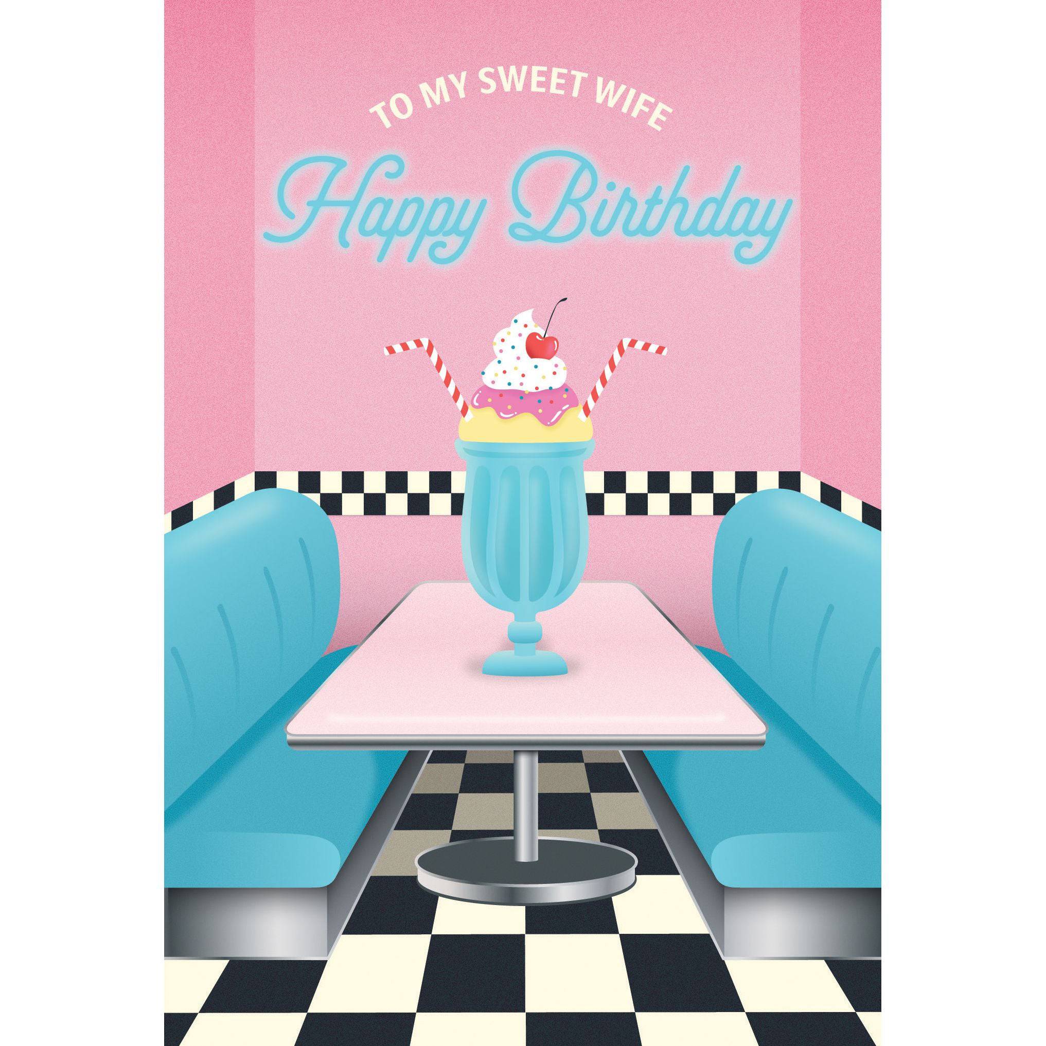 Pictura Diner Milkshake Birthday Card for wife, featuring colorful milkshake illustration and festive design on an everyday card